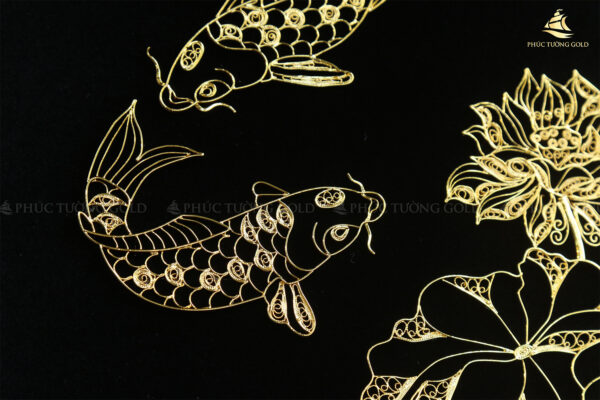 Tranh cá chép hoa sen bạc mạ vàng 24k - SN04 - Ảnh 10