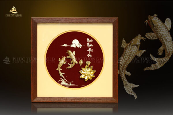 Tranh cá chép hoa sen mạ vàng (song Ngư cát hạnh) – SN03 - Ảnh 2