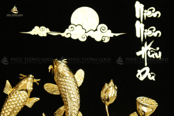 Tranh cá chép hoa sen mạ vàng (song Ngư cát hạnh) – SN03 - Ảnh 4