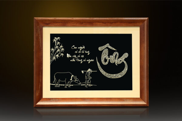 Tranh chữ "Ông" thư pháp mạ vàng 24k - CO02