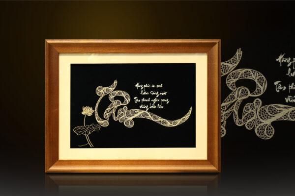 Tranh chữ Tâm thư pháp mạ vàng 24K - CT08