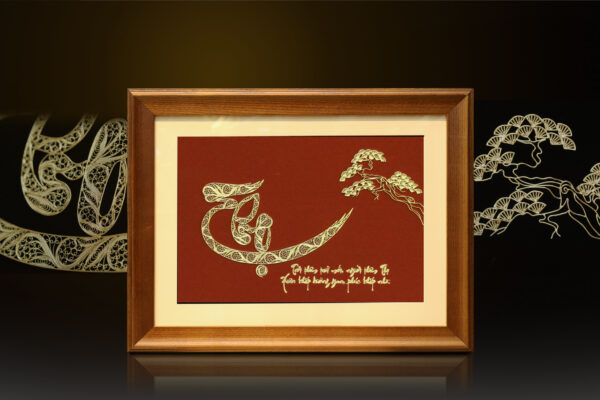 Tranh chữ “Thọ” thư pháp mạ vàng 24k – CT11