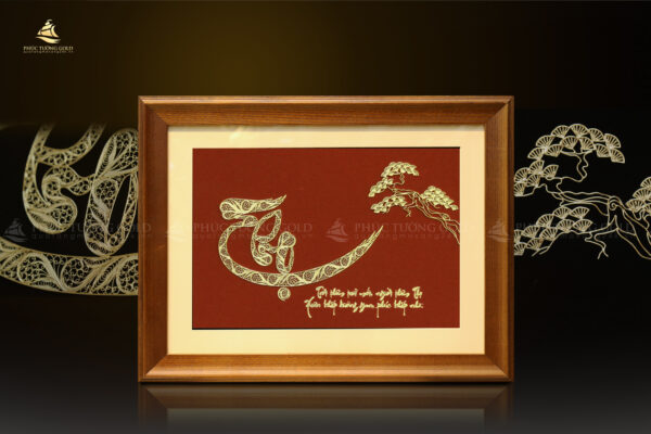 Tranh chữ “Thọ” thư pháp mạ vàng 24k – CT11 - Ảnh 3