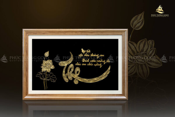 Tranh chữ "Thọ" và hoa sen mạ vàng 24k - CT02 - Ảnh 7