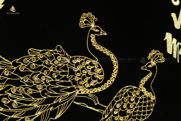 Tranh đôi chim công & hoa mẫu đơn mạ vàng 24k - CC03 - Ảnh 7