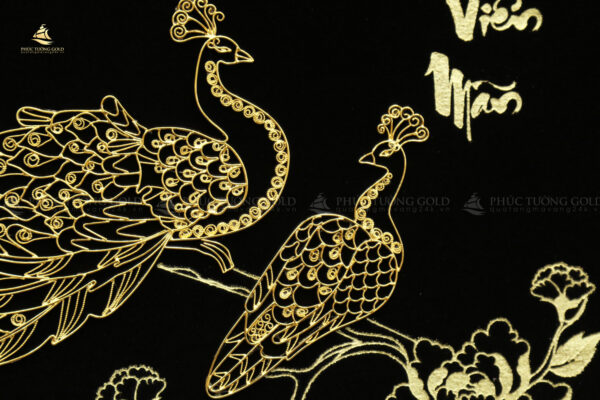 Tranh đôi chim công & hoa mẫu đơn mạ vàng 24k - CC03 - Ảnh 3