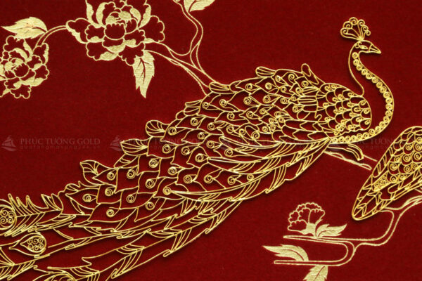 Tranh đôi chim công & hoa mẫu đơn mạ vàng 24k - CC03 - Ảnh 8