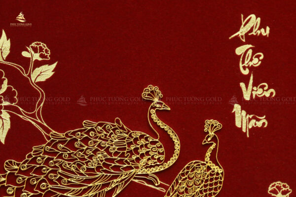 Tranh đôi chim công & hoa mẫu đơn mạ vàng 24k - CC03 - Ảnh 6