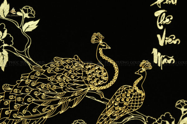 Tranh đôi chim công & hoa mẫu đơn mạ vàng 24k - CC03 - Ảnh 9