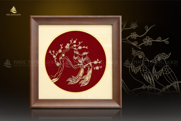 Tranh đôi chim trường thọ mạ vàng 24k - TT08 - Ảnh 3