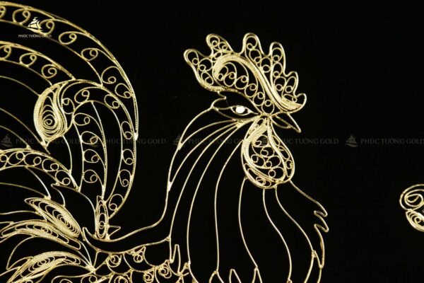 Tranh gà trống & mẫu đơn bạc mạ vàng 24k - TG04 - Ảnh 7