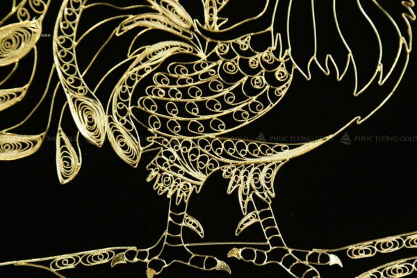 Tranh gà trống & mẫu đơn bạc mạ vàng 24k - TG04 - Ảnh 6
