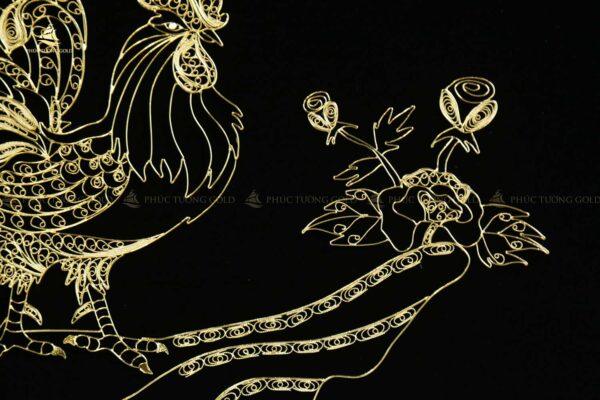 Tranh gà trống & mẫu đơn bạc mạ vàng 24k - TG04 - Ảnh 5