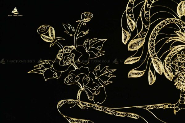 Tranh gà trống & mẫu đơn bạc mạ vàng 24k - TG04 - Ảnh 8