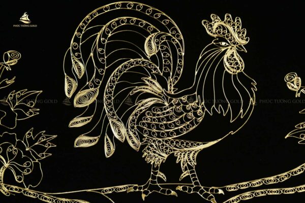 Tranh gà trống & mẫu đơn bạc mạ vàng 24k - TG04 - Ảnh 4