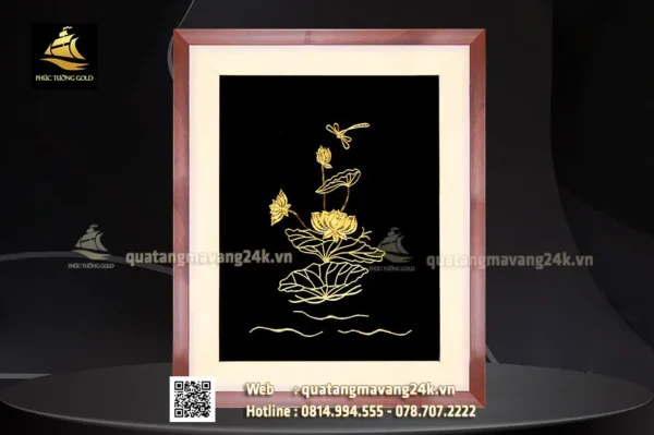Tranh hoa sen mạ vàng 24k - HS05 - Ảnh 4