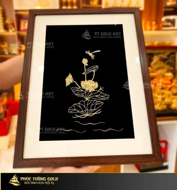 Tranh hoa sen mạ vàng 24k - HS05 - Ảnh 3