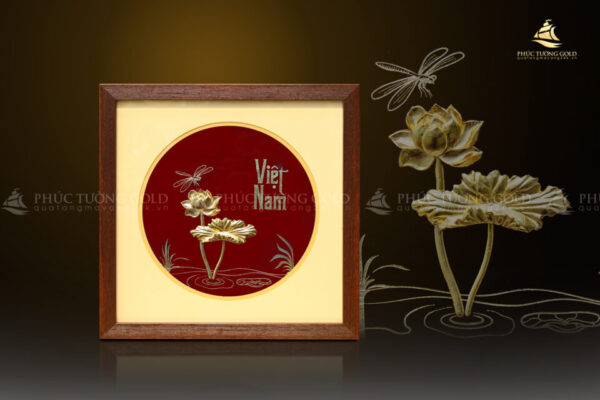 Tranh hoa sen mạ vàng 24k để bàn - HS01 - Ảnh 2