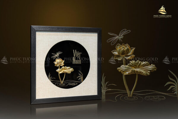 Tranh hoa sen mạ vàng 24k để bàn - HS01 - Ảnh 4