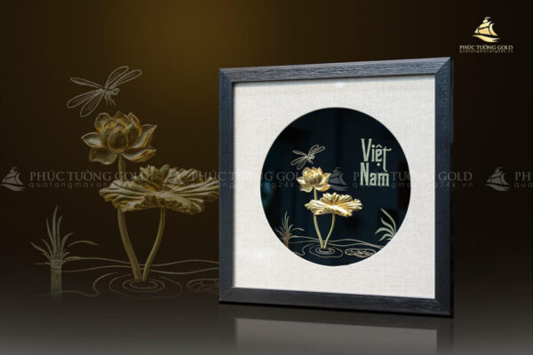 Tranh hoa sen mạ vàng 24k để bàn - HS01 - Ảnh 3
