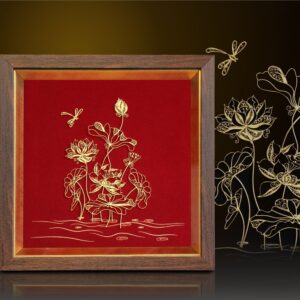 Tranh hoa sen mạ vàng 24k để bàn - HS03