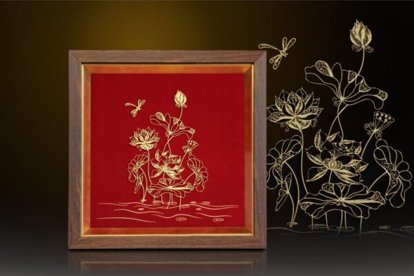 Tranh hoa sen mạ vàng 24k để bàn - HS03