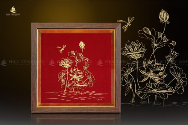 Tranh hoa sen mạ vàng 24k để bàn - HS03 - Ảnh 2