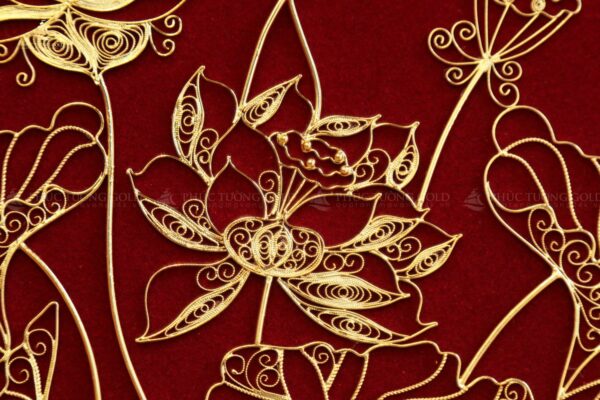 Tranh hoa sen mạ vàng 24k để bàn - HS03 - Ảnh 3