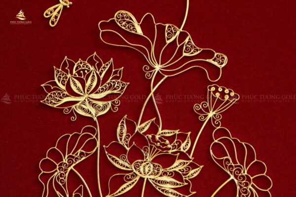 Tranh hoa sen mạ vàng 24k để bàn - HS03 - Ảnh 4