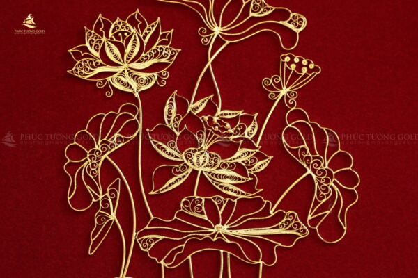 Tranh hoa sen mạ vàng 24k để bàn - HS03 - Ảnh 5