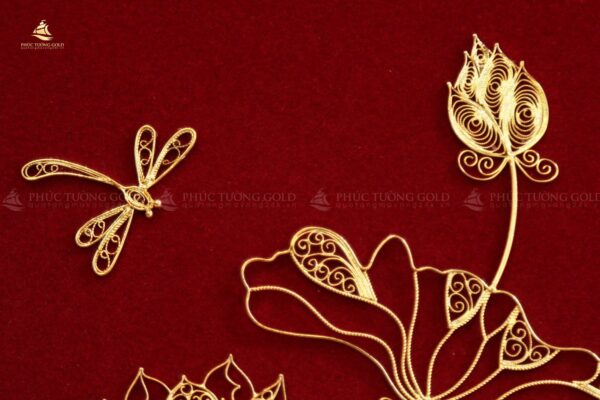 Tranh hoa sen mạ vàng 24k để bàn - HS03 - Ảnh 9
