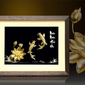 Tranh song ngư cát hạnh mạ vàng 24K – SN01