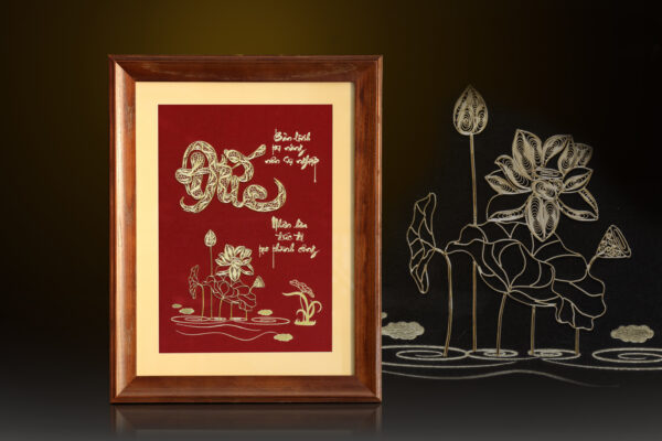Tranh thư pháp chữ "Đức" mạ vàng 24k - CD02