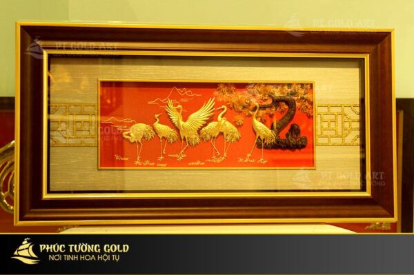 Tranh tùng hạc diên niên dát vàng 24k - TH12 - Ảnh 2