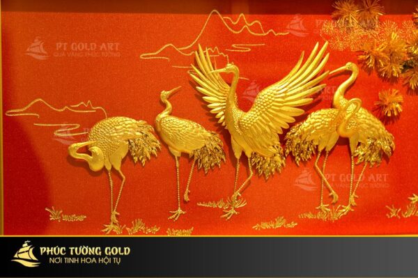Tranh tùng hạc diên niên dát vàng 24k - TH12 - Ảnh 4