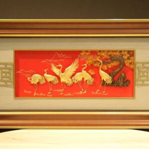 Tranh tùng hạc diên niên dát vàng 24k - TH12