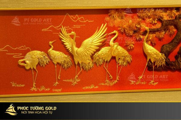 Tranh tùng hạc diên niên dát vàng 24k - TH12 - Ảnh 3