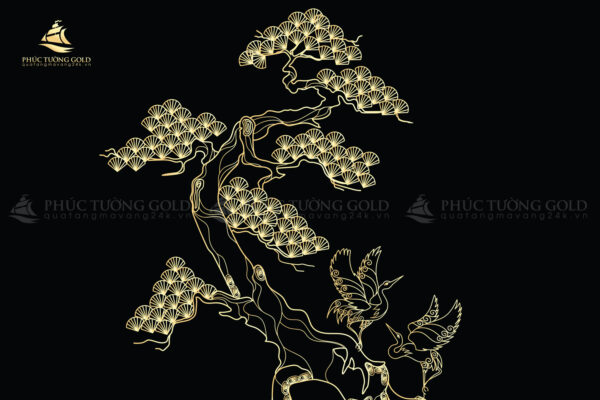 Tranh tùng hạc mạ vàng 24k khổ dọc – TH15 - Ảnh 3
