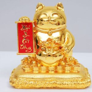 Tượng mèo thần tài (Maneki Neko) mạ vàng - TM02