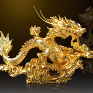 Tượng rồng "Vân Long Khai Lộc" mạ vàng 24k - TR04