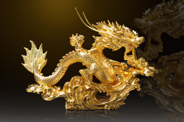 Tượng rồng "Vân Long Khai Lộc" mạ vàng 24k - TR04