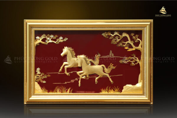 Tranh đôi ngựa (Song Mã) vàng lá 24K - SM01 - Ảnh 3