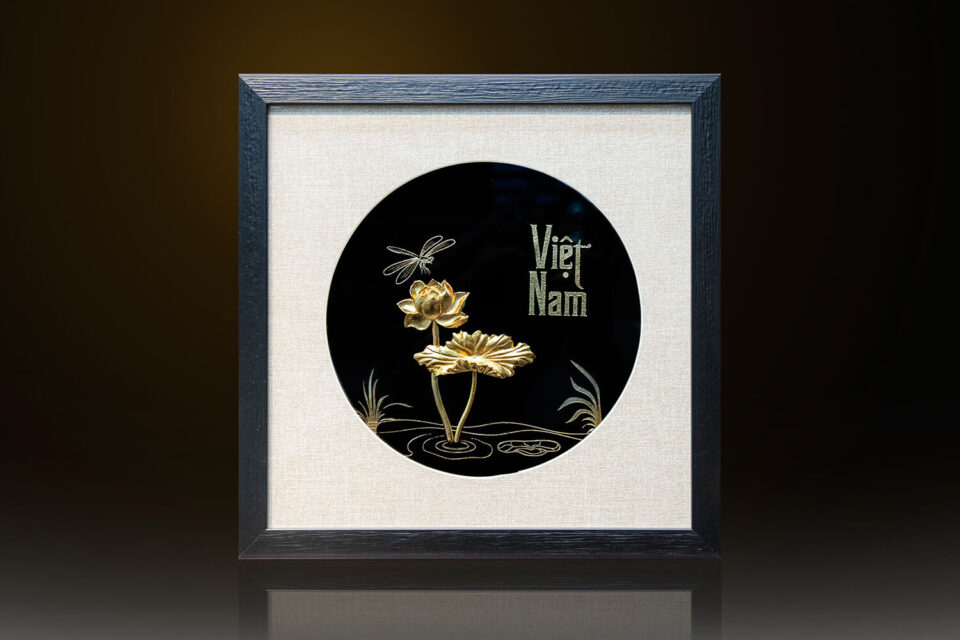Tranh hoa sen mạ vàng 24k để bàn - HS01