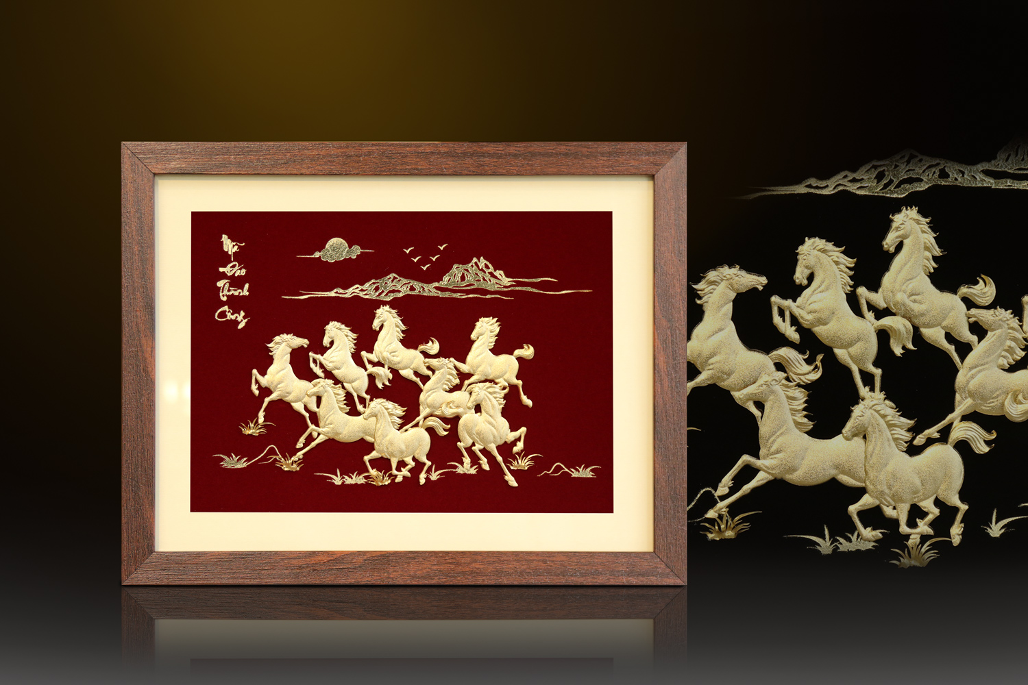 tranh-ma-dao-thanh-cong-de-ban-vang-la-24k-md08-13 Quà tặng mừng khai trương hồng phát: Tranh mã đáo thành công để bàn vàng lá 24k - MD08