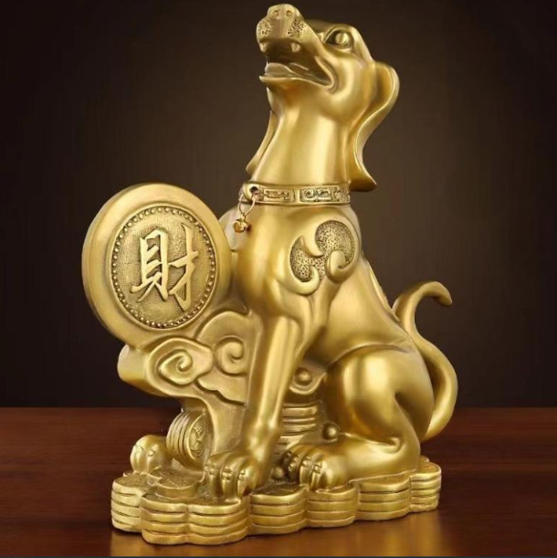 Tượng chó ngồi sinh tài mạ vàng 24K - phuctuonggold-com